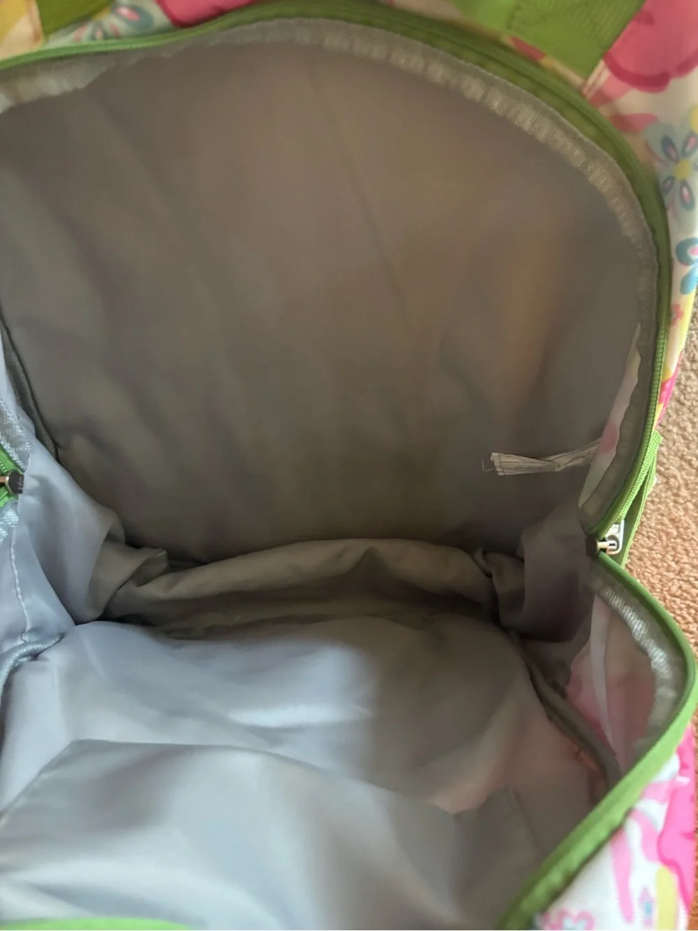 Pottery Barn Kids Pink Floral Backpack with Green Trim and Matching Lunch Bag